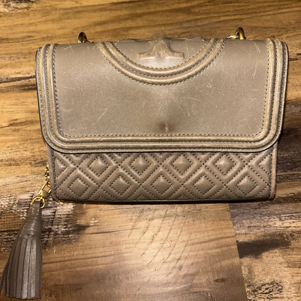 Gray Quilted Crossbody Bag with Chain Strap